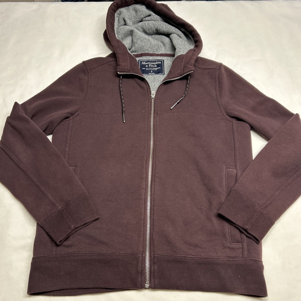Abercrombie & Fitch Full Zip Hoodie Mens Small Maroon Sherpa Lined Muscle Fit